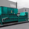 The CB2100 compactor in bright turquoise placed outside. The Background is black and white.