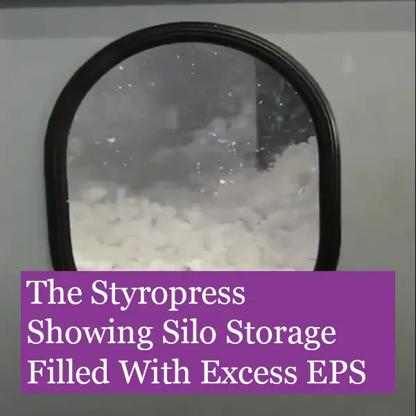 The styropress silo stores excess shredded EPS prior to compaction